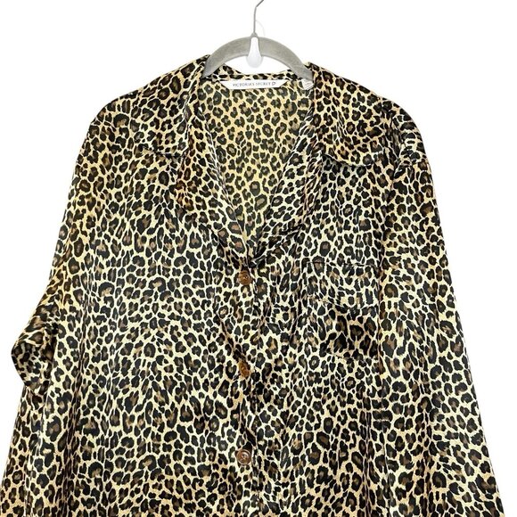 VTG Y2K Victorias Secret Satin Pajama Long Sleeve Tunic Shirt Oversize Leopard L - Picture 3 of 5